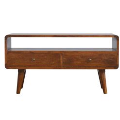 Astoria Farmhouse Rounded Corner Natural Brown Media Stand