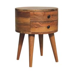 Astoria Rustic Farmhouse Rounded Wood 2 Drawers Side Table